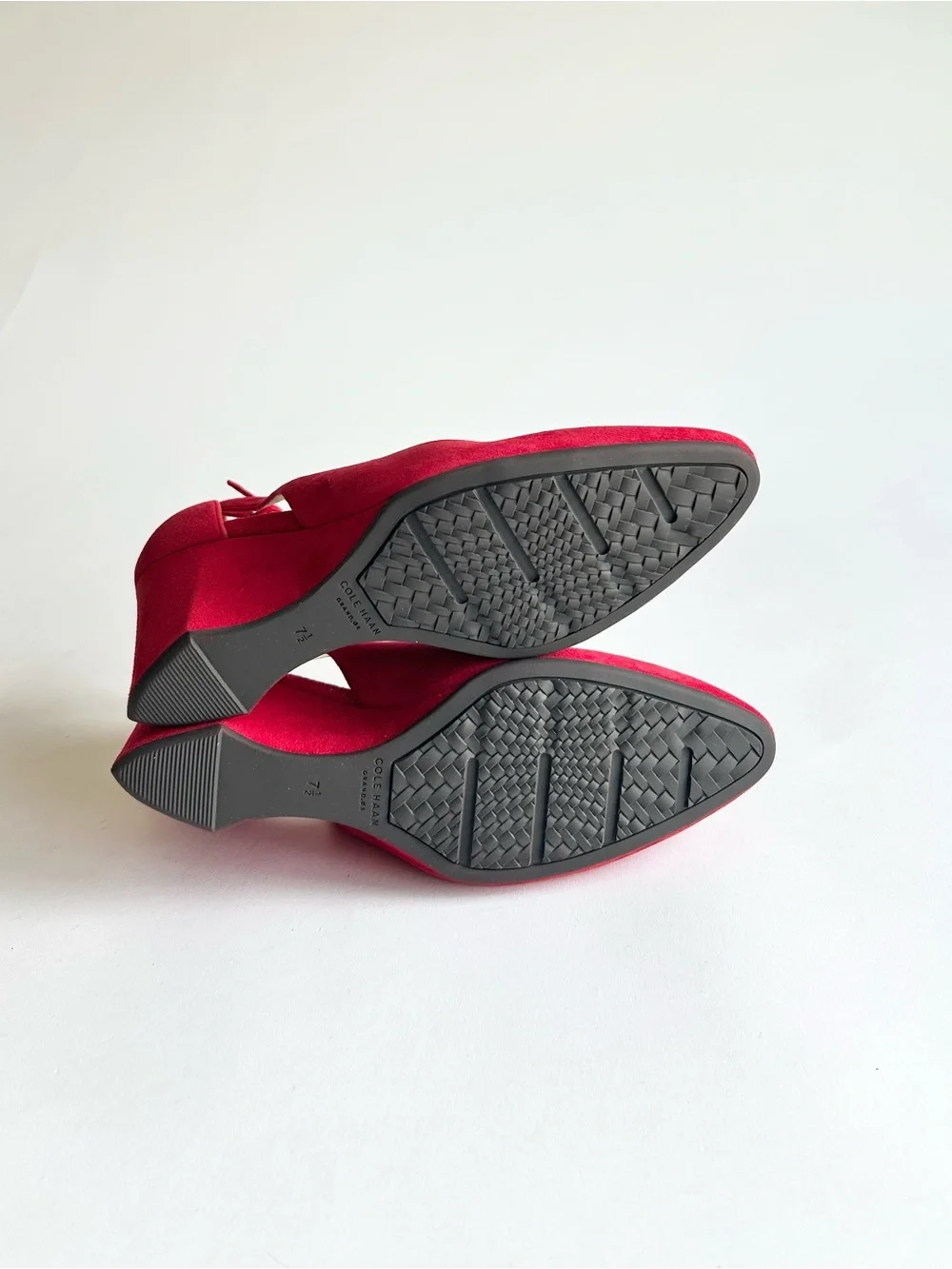 New Cole Haan Red Suede Leather Almond Toe Ankle Strap Wedge Heels size 7.5